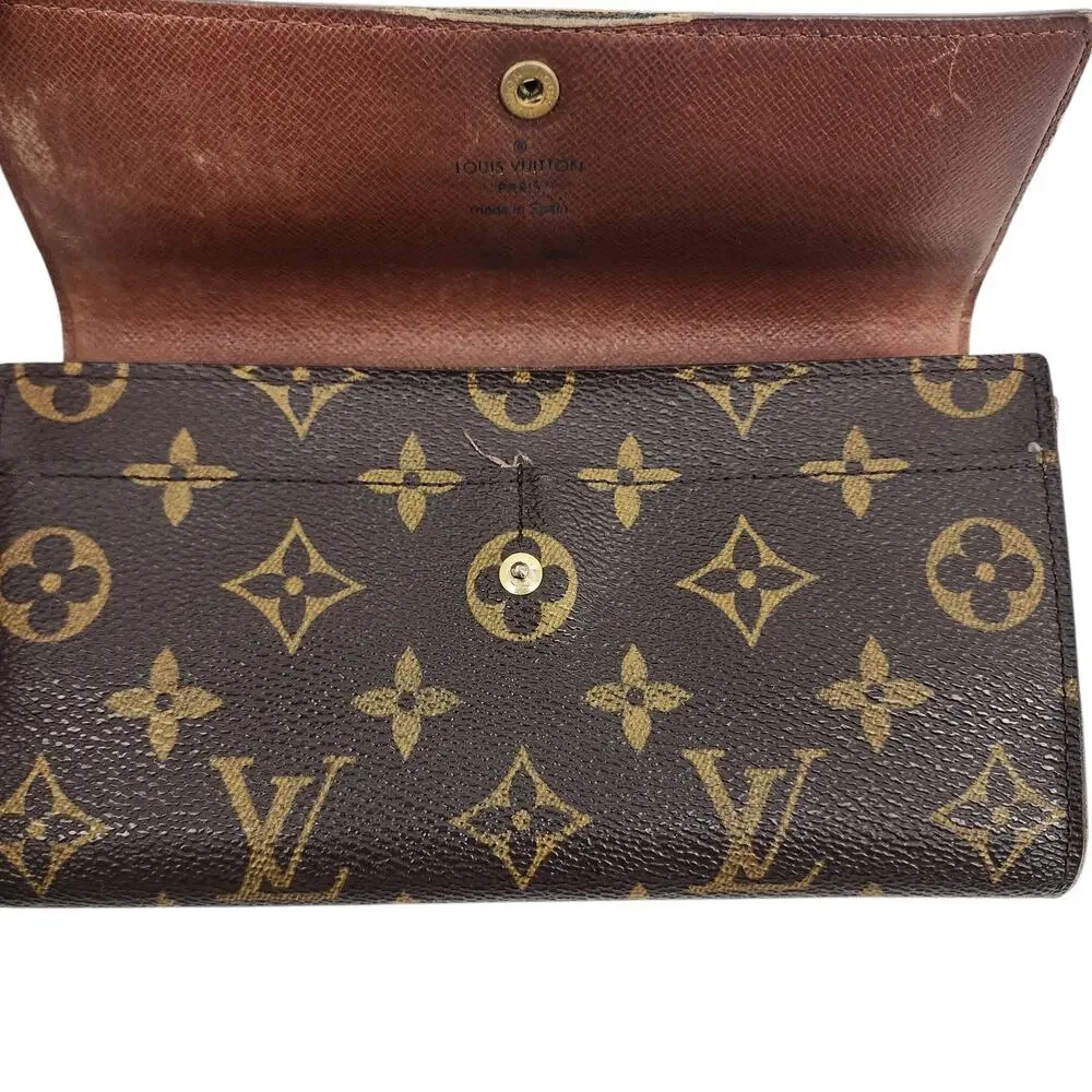 Louis Vuitton Brown Monogram Sarah Leather Long Snap Wallet Interior Zip Pocket